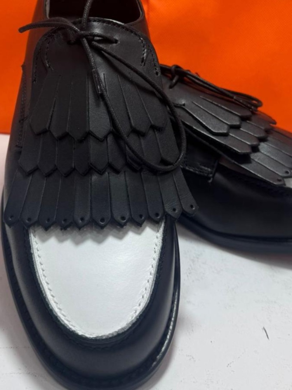 Black and White fringe Lace-Up Loafers